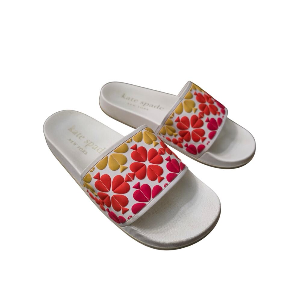Kate Spade New York Olympia Slide Pink Orange Yellow Spade Logo Sandals Size 7